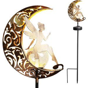 Garden Solar Lights Pathway Stake Lights Moon Fairy Glass Globe with Angel Decor
